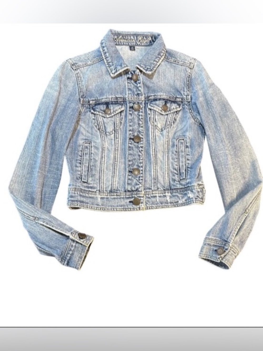 American Eagle Jean Jacket Women’s Small 90s Grunge Light Distress Classic Y2K